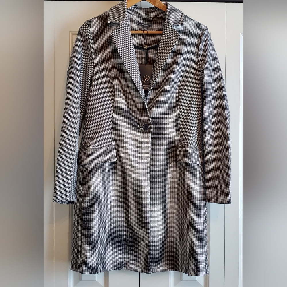 NWT Adrianna Papell Jacquard Topper Jacket Houndstooth Lightweight Coat Sz S